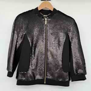 Ted Baker Brosnia‎ Sequined Bomber Jacket Black US Size 2 EUC